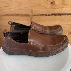Timberland Comfort Shoes Mens Size 9.5 Brown Leather Slip On Casual Loafers